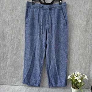 Old Navy Pants Womens M petite Blue High Rise Linen Blend Crop Taper Chambray